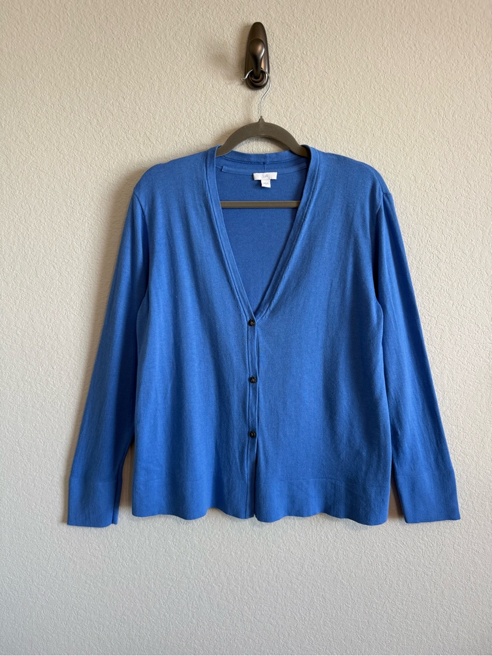 J Jill Blue V-Neck Organic Cotton Button Front Sweater Cardigan Size Large